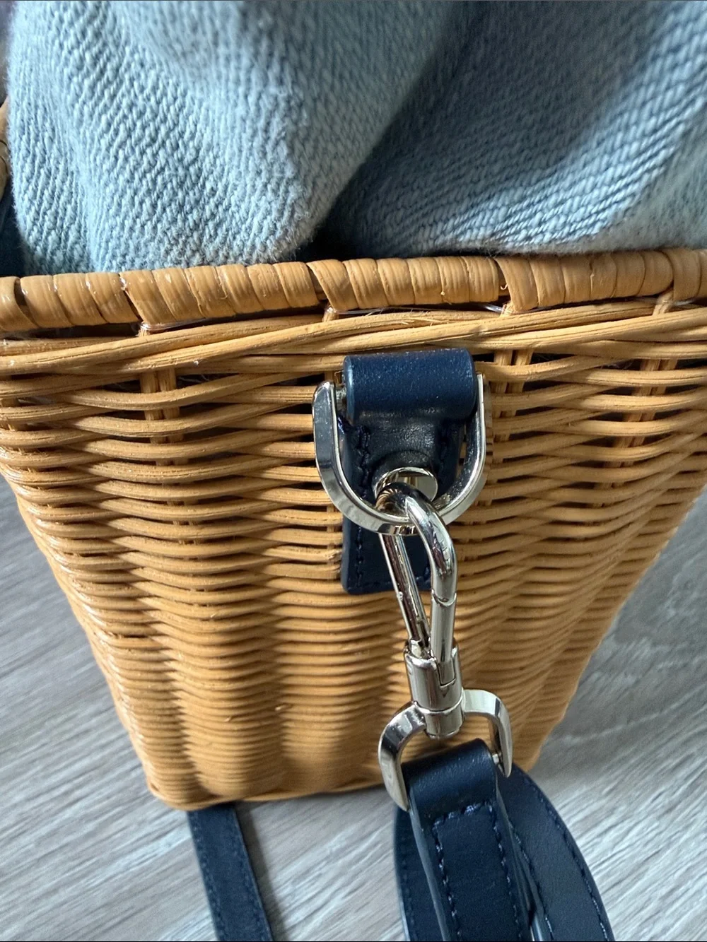 Kate Spade Blue-Trim Wicker Tote with Light Blue Fabric Insert - Picture 3 of 7